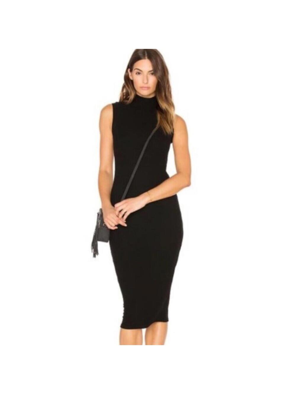 GBTSO x Revolve Black Ribbed Turtleneck Midi Dress Size M $245